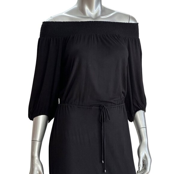 Ella Moss Black Off-Shoulder Smocked Neckline Midi Dress M - Picture 6 of 12